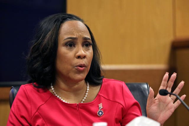 <p>Fulton County District Attorney Fani Willis testifies during a hearing on the Georgia election interference case</p>