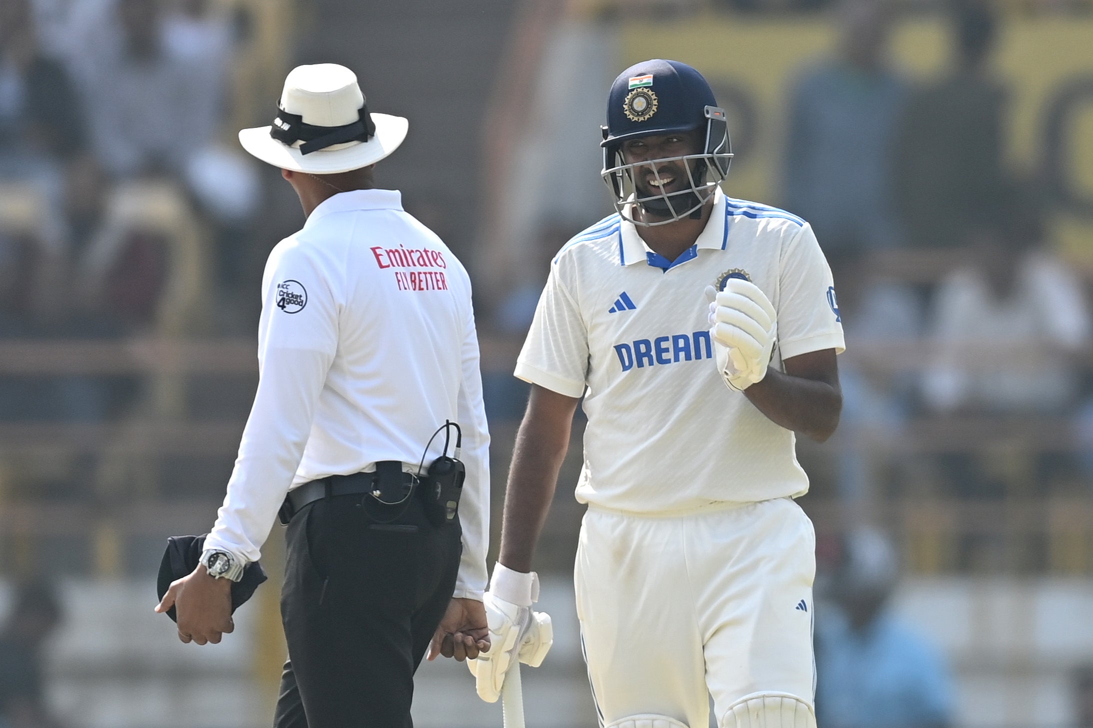 Ravichandran Ashwin (right) was informed by umpire Joel Wilson of the penalty