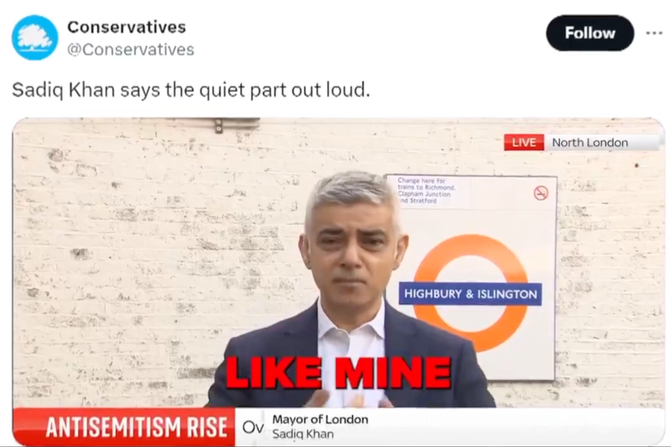 The misleading footage was published on the Conservatives’ official Twitter account