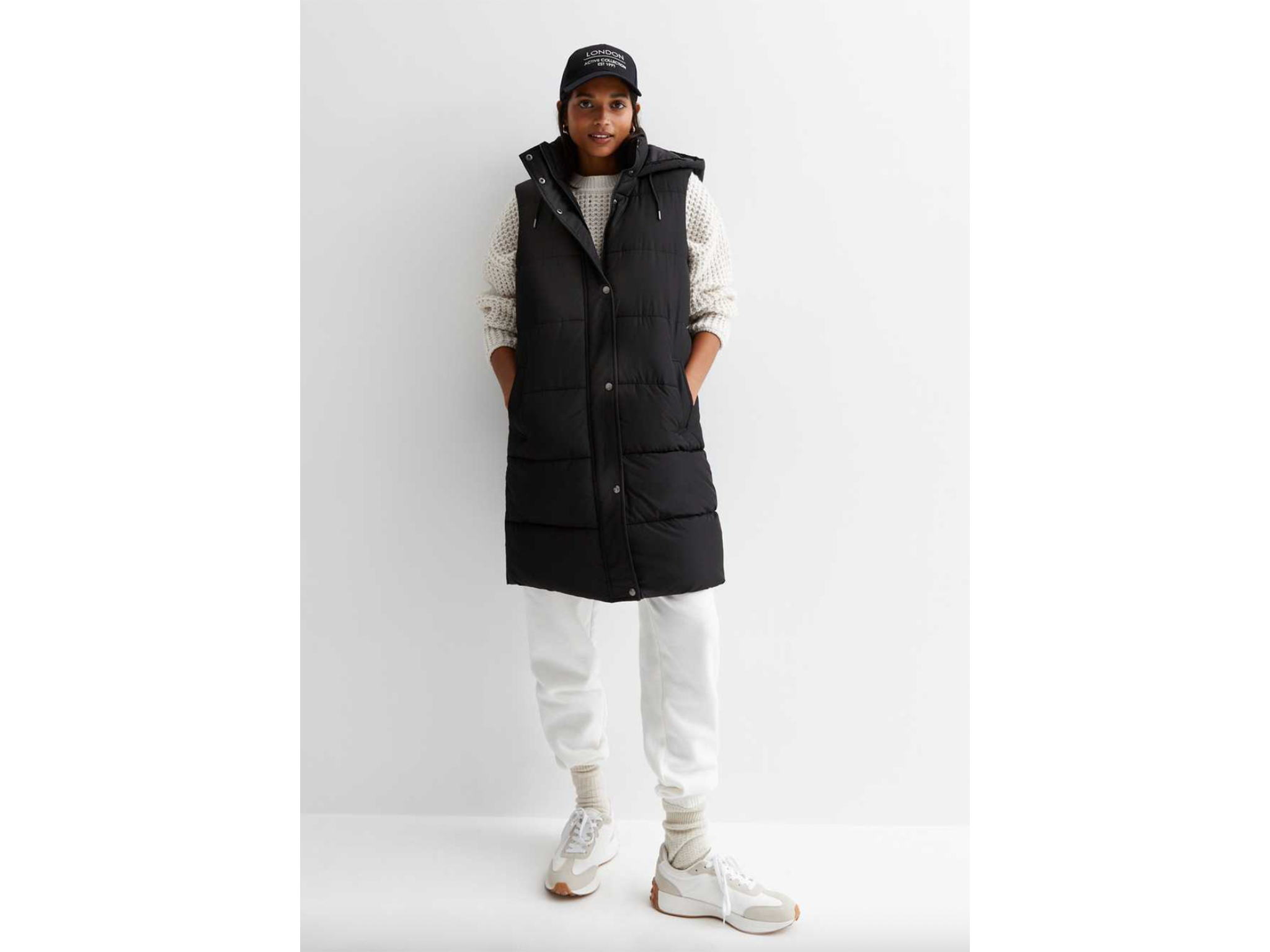 New Look black long hooded puffer gilet-indybest