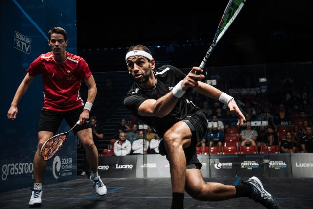 <p>Mohamed ElShorbagy in action on the squash court</p>
