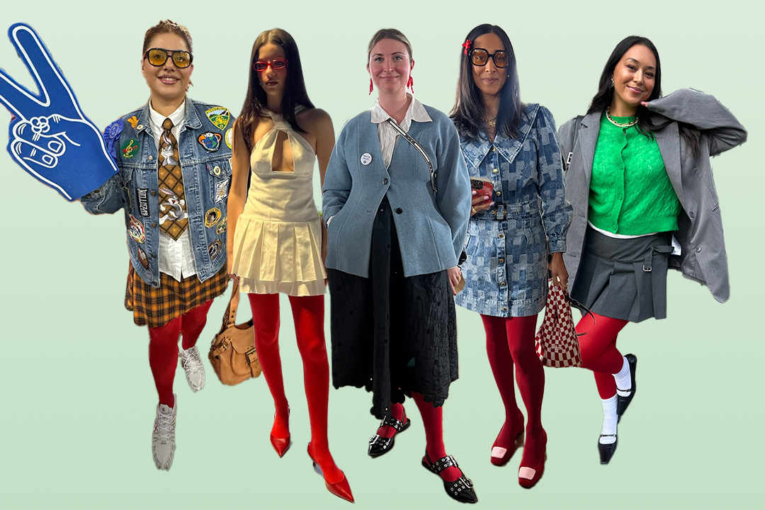 Mini skirts and red tights stood out among the street style