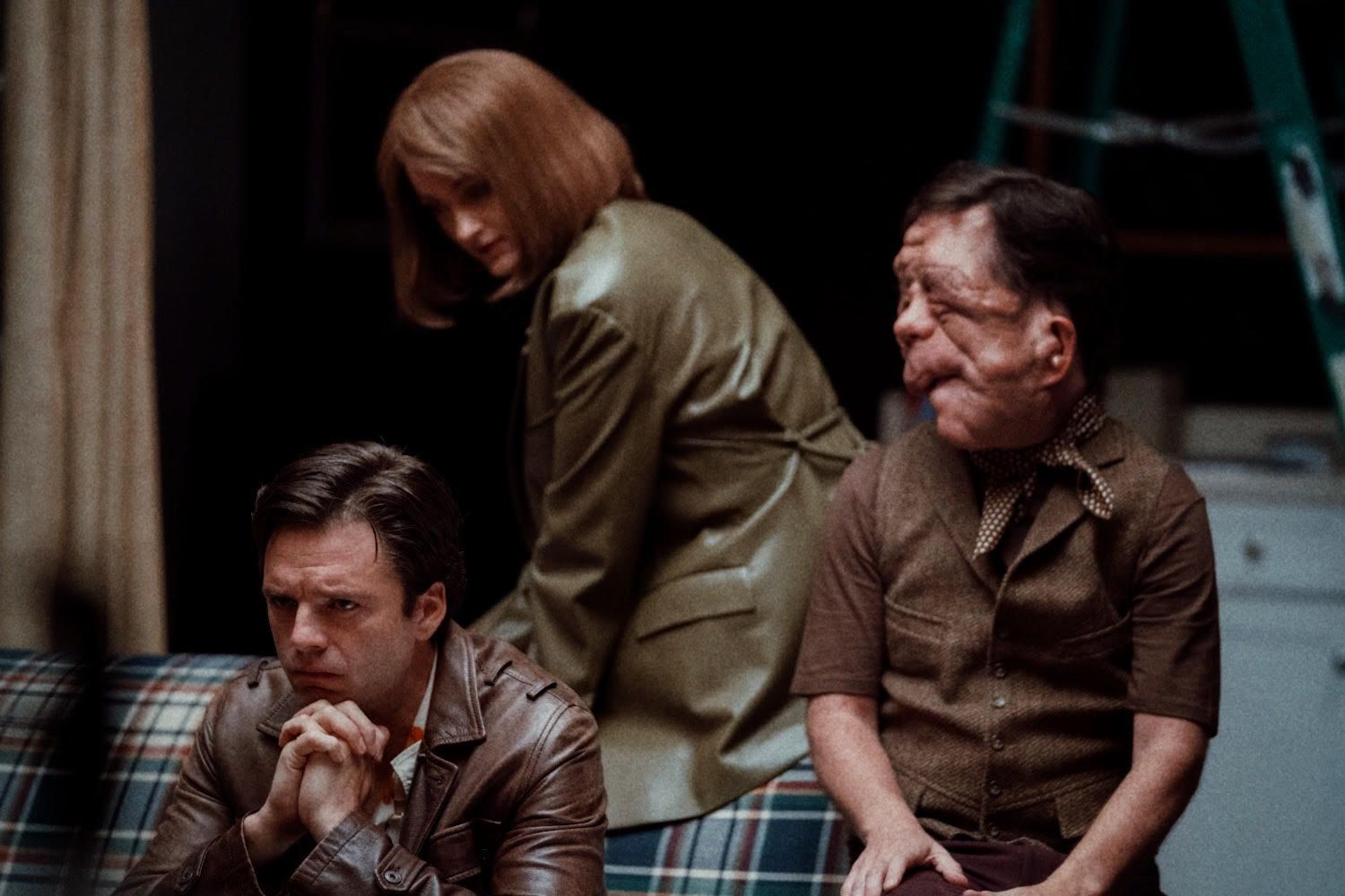 Sebastian Stan, Renate Reinsve and Adam Pearson in ‘A Different Man’