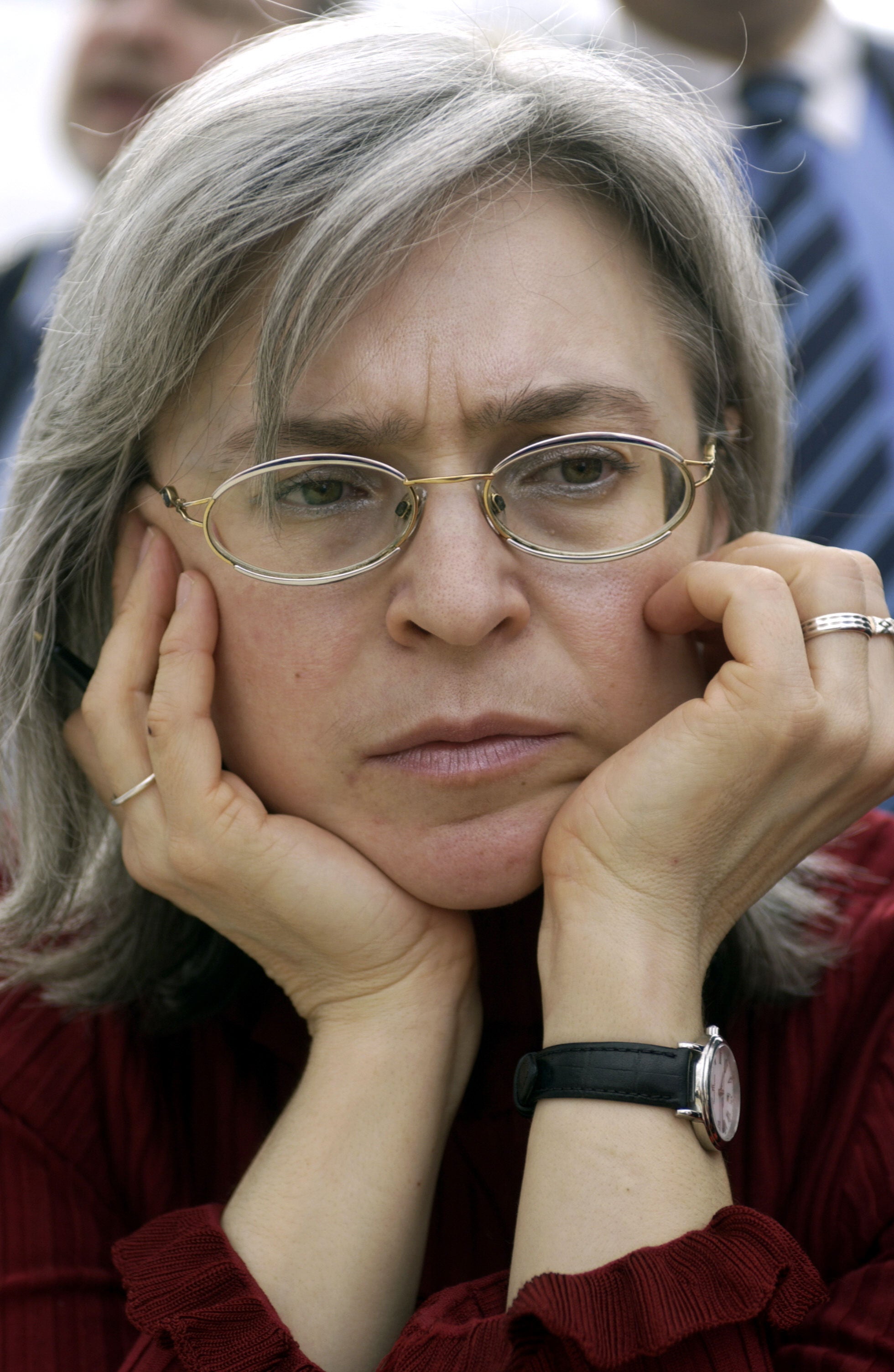 Russian human rights advocate, journalist and author Anna Politkovskaya is seen 17 March 2005 at the book fair in Leipzig, eastern Germany, where she presented her book titled ‘In Putin's Russia’