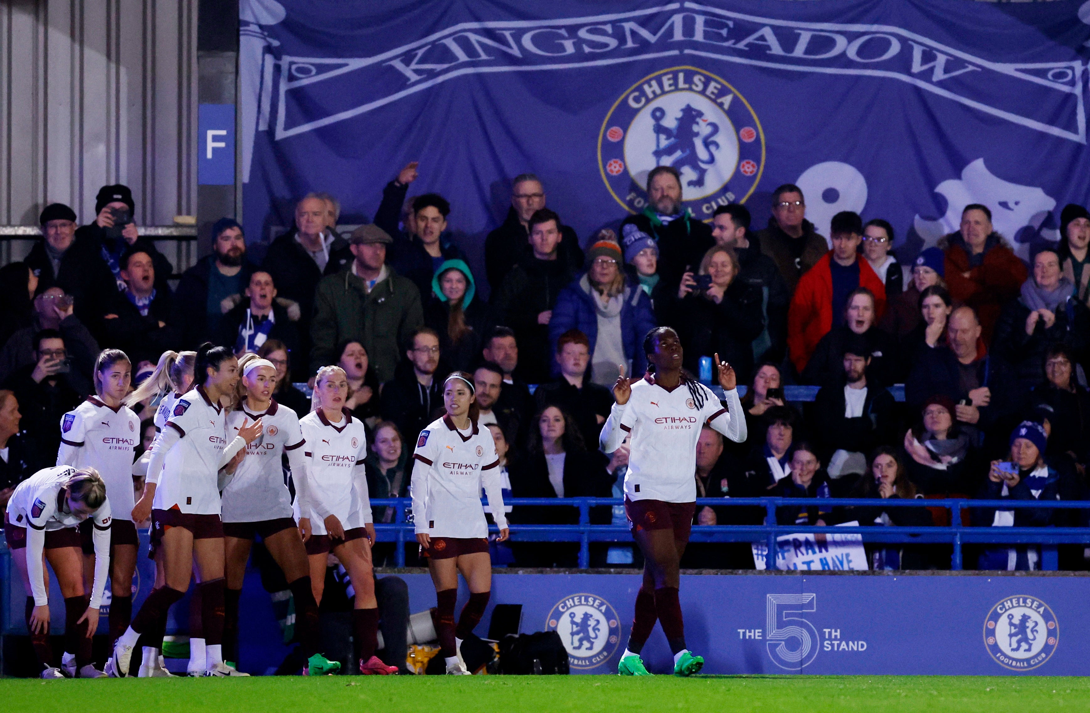 Shaw celebrates her 14th goal of the WSL season