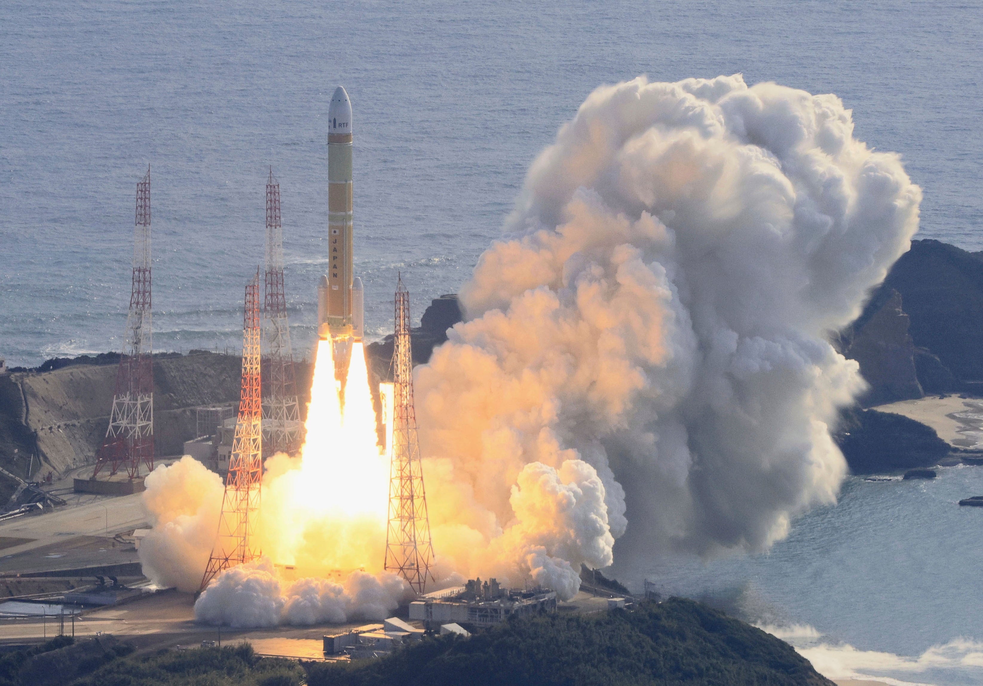 An H3 rocket lifts off at Tanegashima Space Center in Kagoshima, southern Japan on Saturday