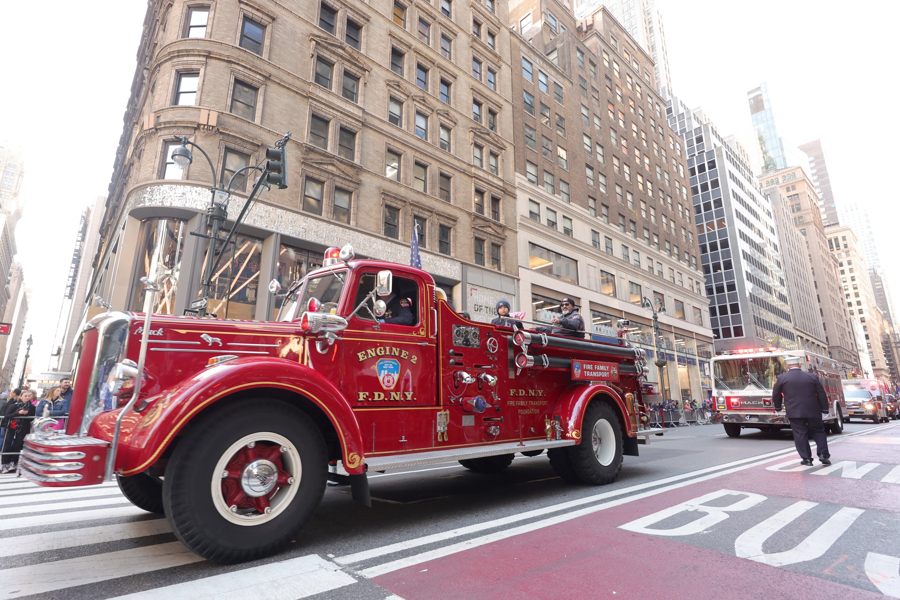 FDNY Engine 2 truck drives in the 2023 New York City Veterans Day Parade on November 11, 2023 in New York City