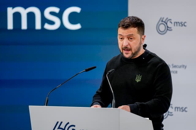 <p>Volodymyr Zelensky at the Munich Security Conference</p>