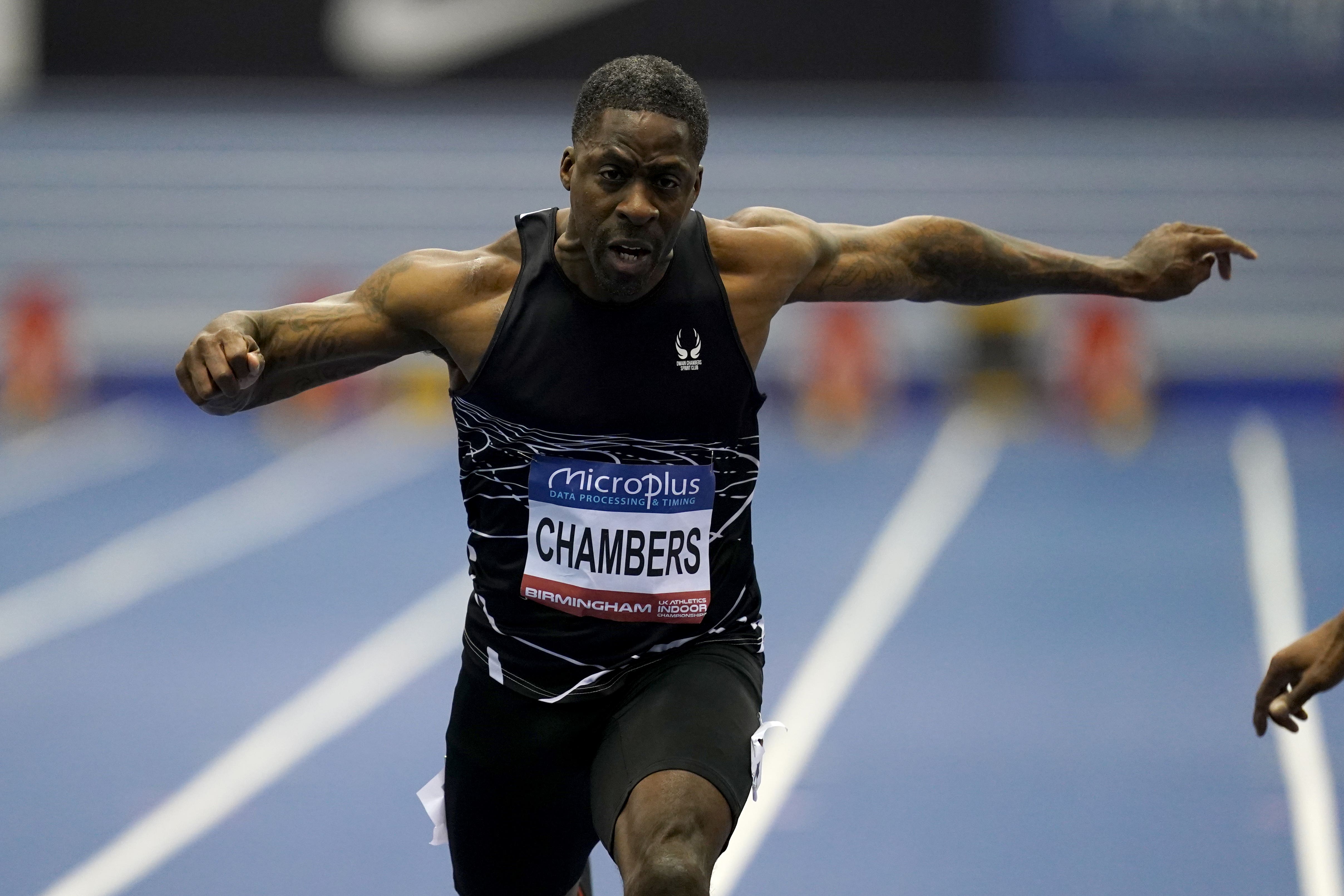 Dwain Chambers competed in the 60m in Birmingham on Saturday (Martin Rickett/PA)