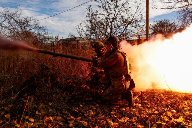 <p> Ukrainian soldiers fire an anti-tank grenade launcher towards Russian troops in Avdiivka   </p>