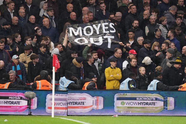 West Ham fans had a ‘Moyes Out’ banner at the City Ground (Mike Egerton/PA)