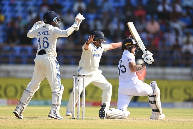 <p>England captain Ben Stokes loses his wicket lbw to Kuldeep Yadav</p>