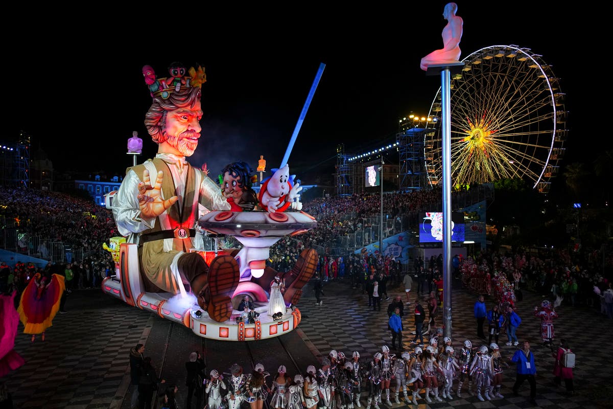 Carnival parades on the French Riviera celebrate the upcoming Olympics and pop culture