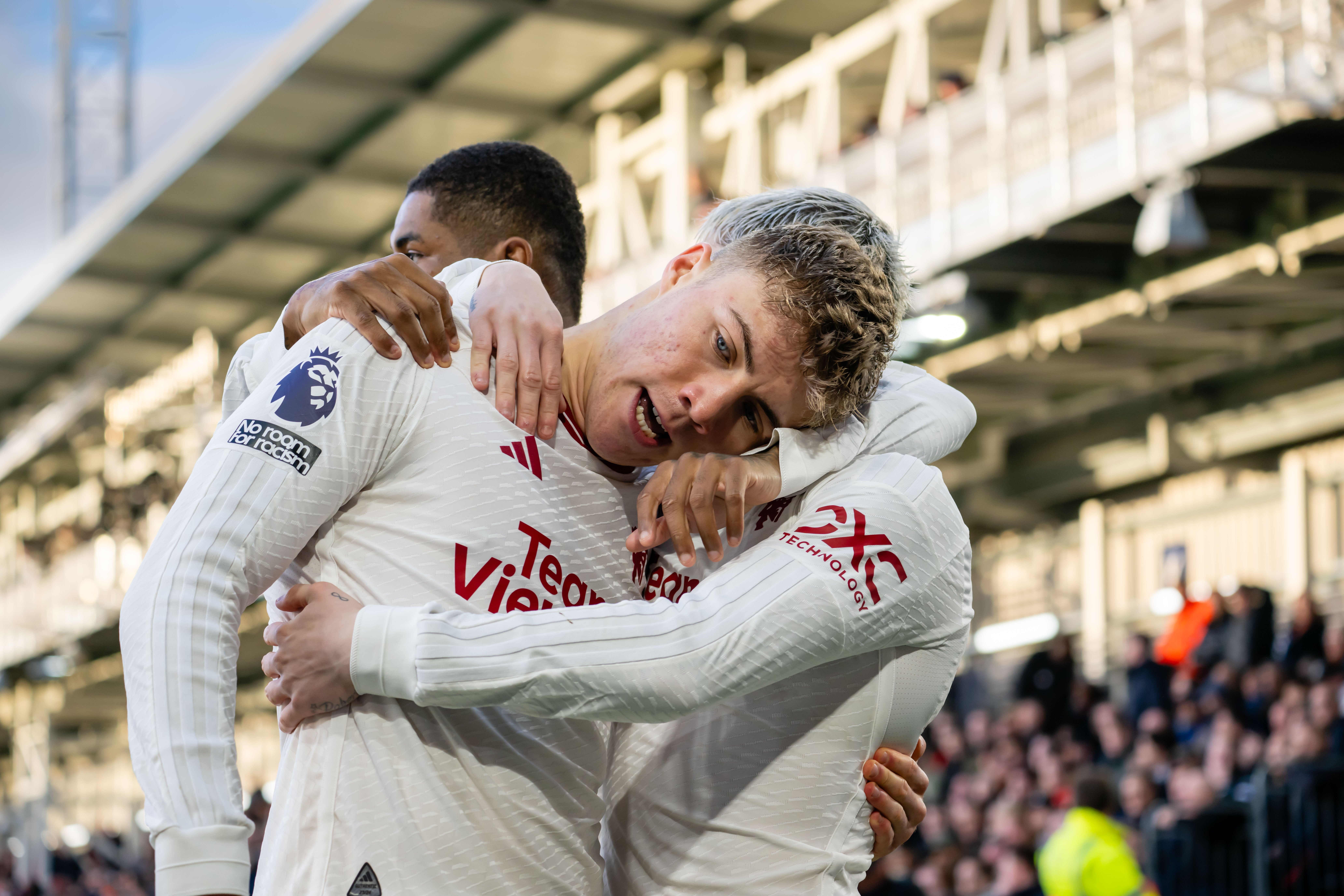 Rasmus Hojlund celebrates after scoring United’s early opening goal