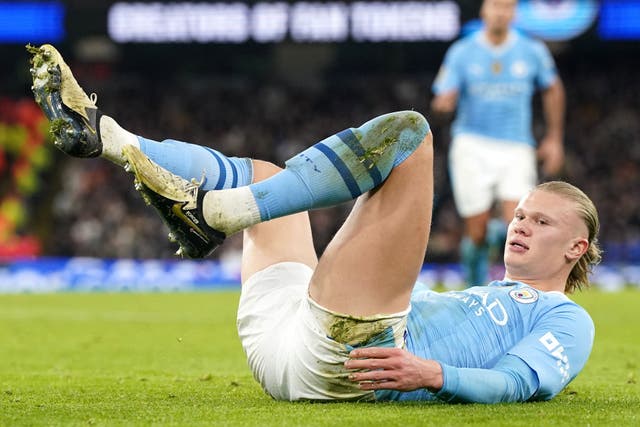 Manchester City’s Erling Haaland reacts to a missed chance during the Premier League draw with Chelsea (Nick Potts/PA)