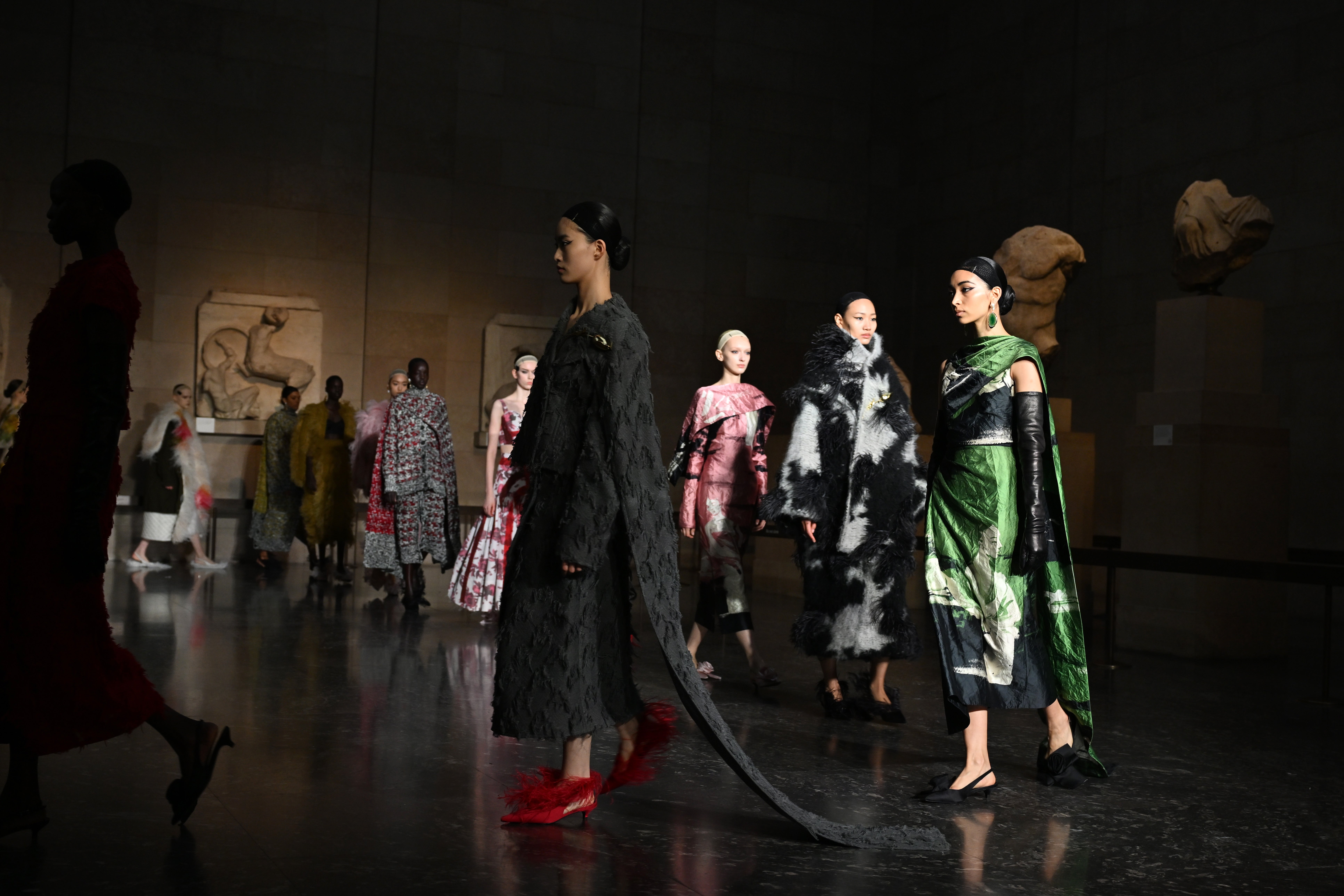 Models walk the runway in the finale at the ERDEM show during London Fashion Week