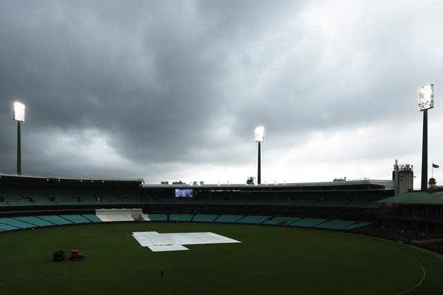 <p>  A general view as rain and bad light stop play during the Sheffield Shield match between New South Wales and Victoria at SCG, on 19 February 2024</p>