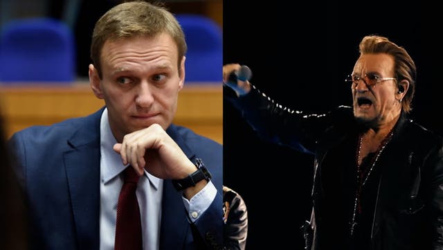 <p>Bono chants Alexei Navalny’s name in front of thousands at U2 Las Vegas concert.</p>
