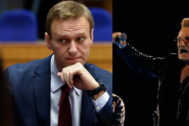 <p>Bono chants Alexei Navalny’s name in front of thousands at U2 Las Vegas concert.</p>