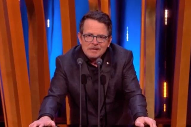 <p>Michael J Fox introduces the Best Film award at the Baftas </p>