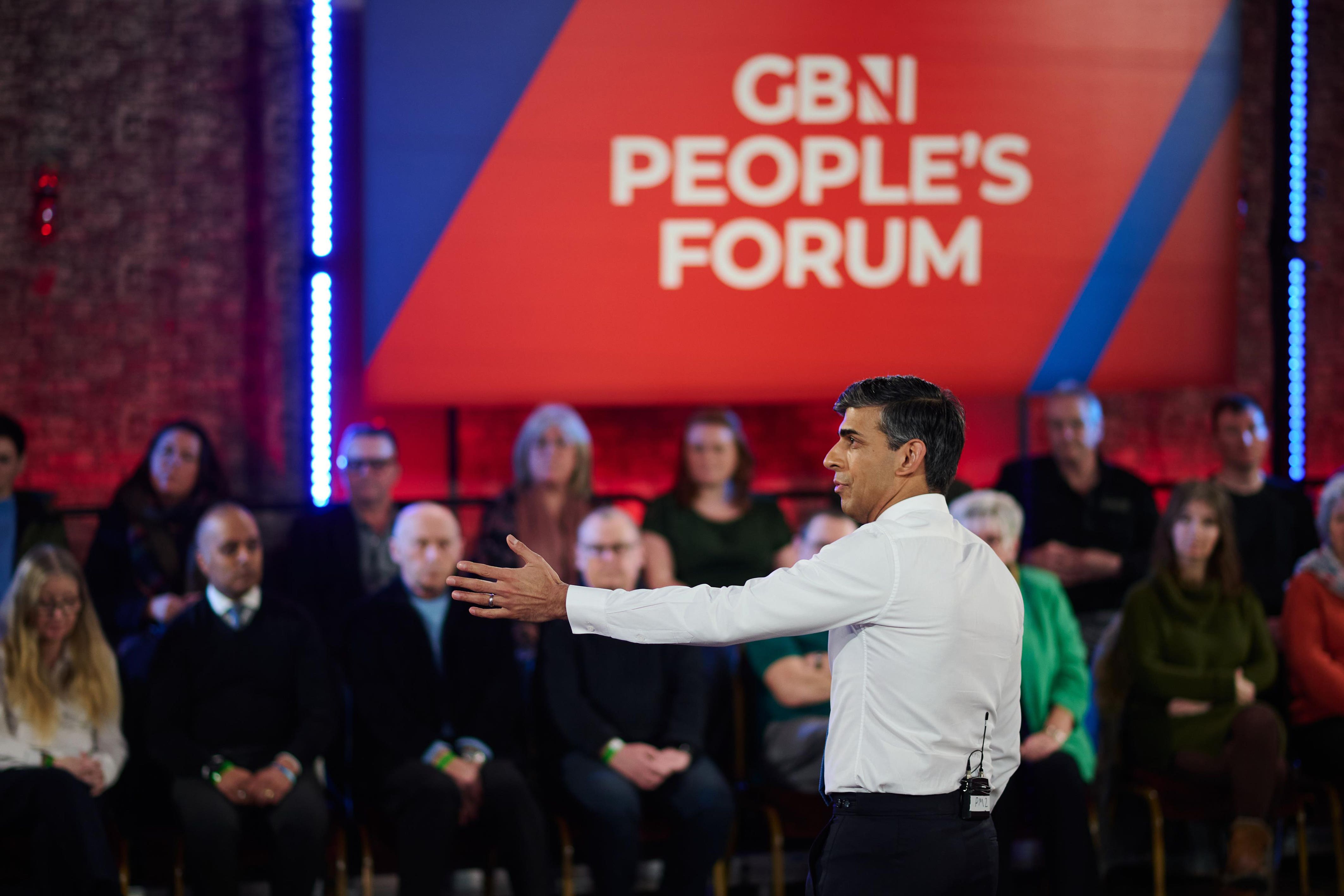 Rishi Sunak during GB News’s People’s Forum earlier this month