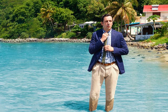 <p>Soggy sleuth: Ralf Little, the latest lead detective in ‘Death in Paradise’ </p>