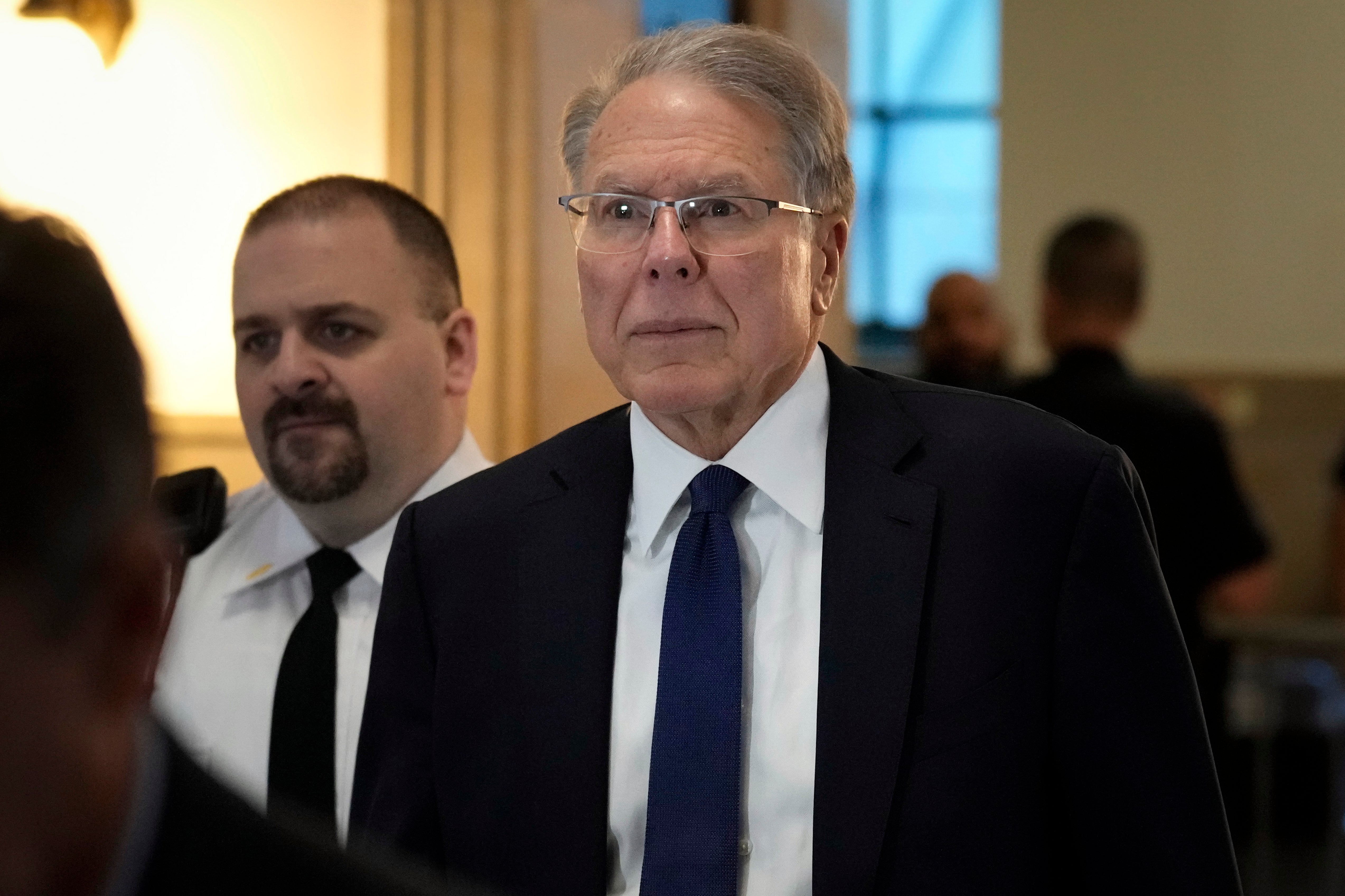 Wayne LaPierre, CEO of the National Rifle Association, arrives at court in New York, Jan. 8, 2024. Closing arguments are expected in state Supreme Court in Manhattan, Thursday, Feb. 15, 2024