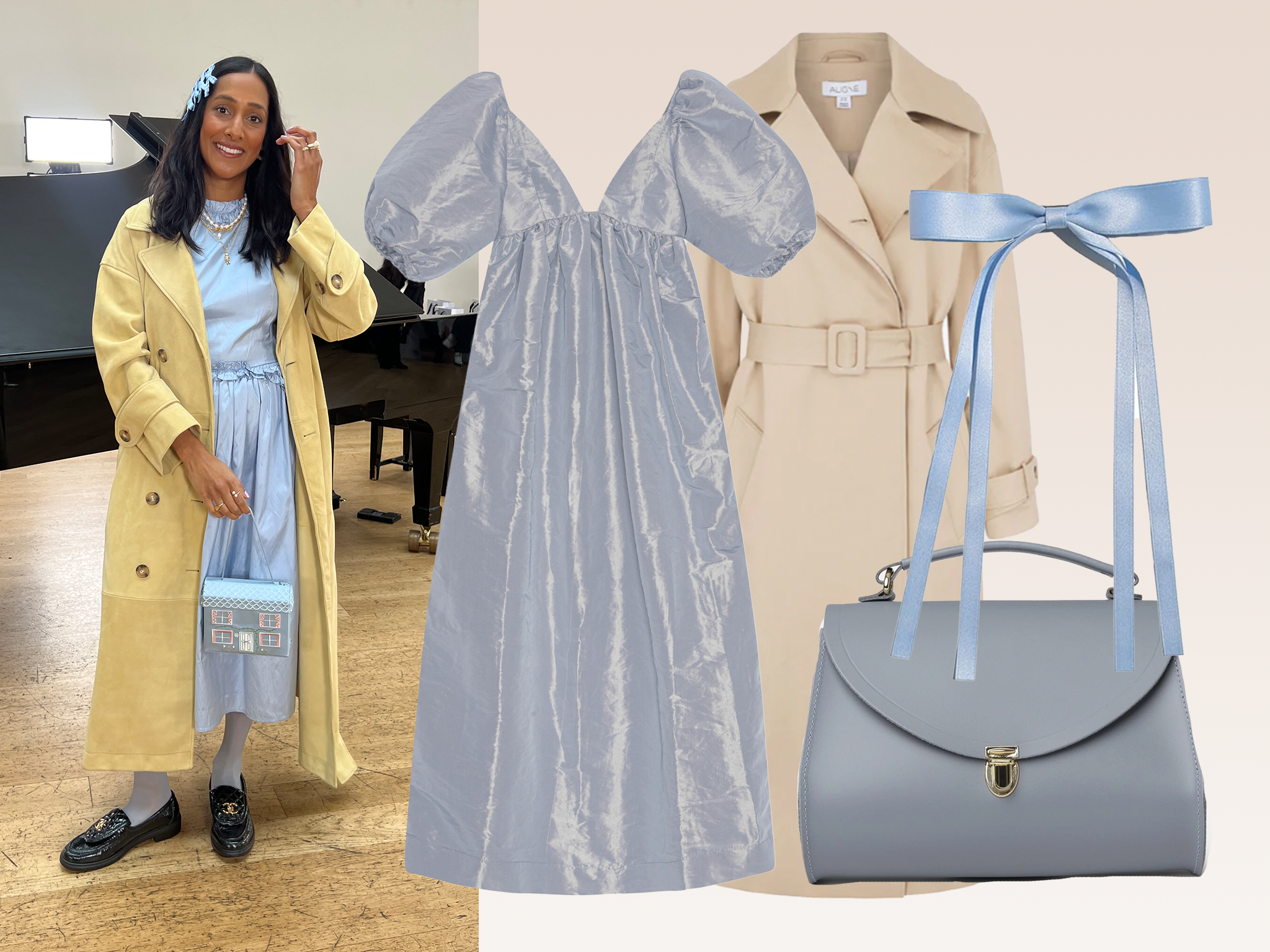 Zeena Shah picks baby blue for London Fashion Week 2024