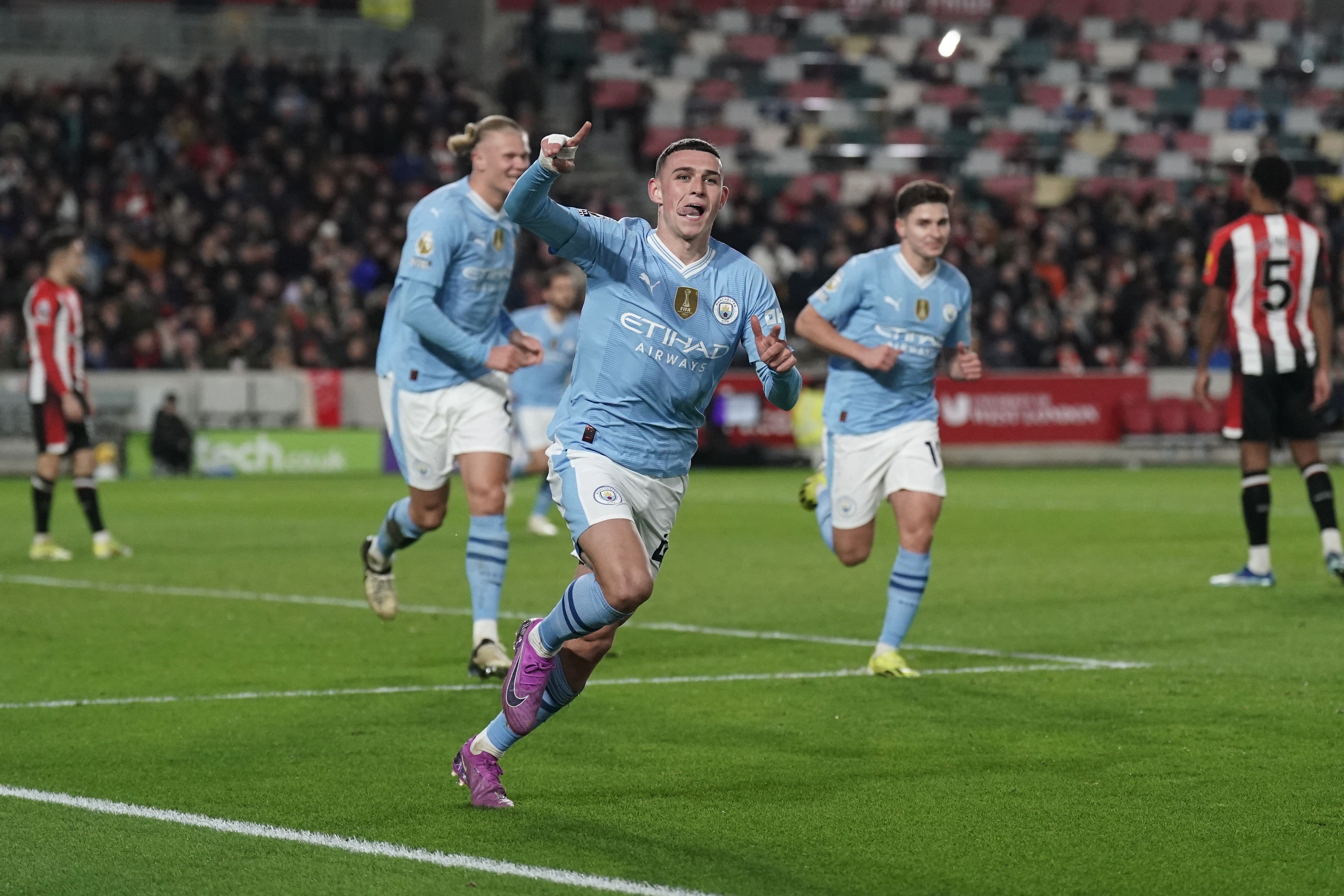 Manchester City’s Phil Foden scored a hat-trick against Brentford earlier this month (Adam Davy/PA)