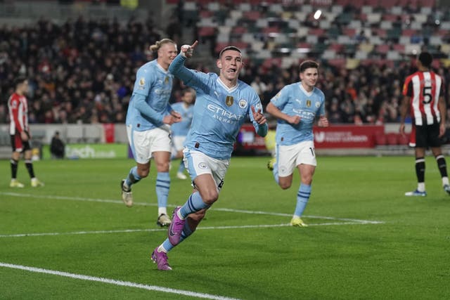 Manchester City’s Phil Foden scored a hat-trick against Brentford earlier this month (Adam Davy/PA)
