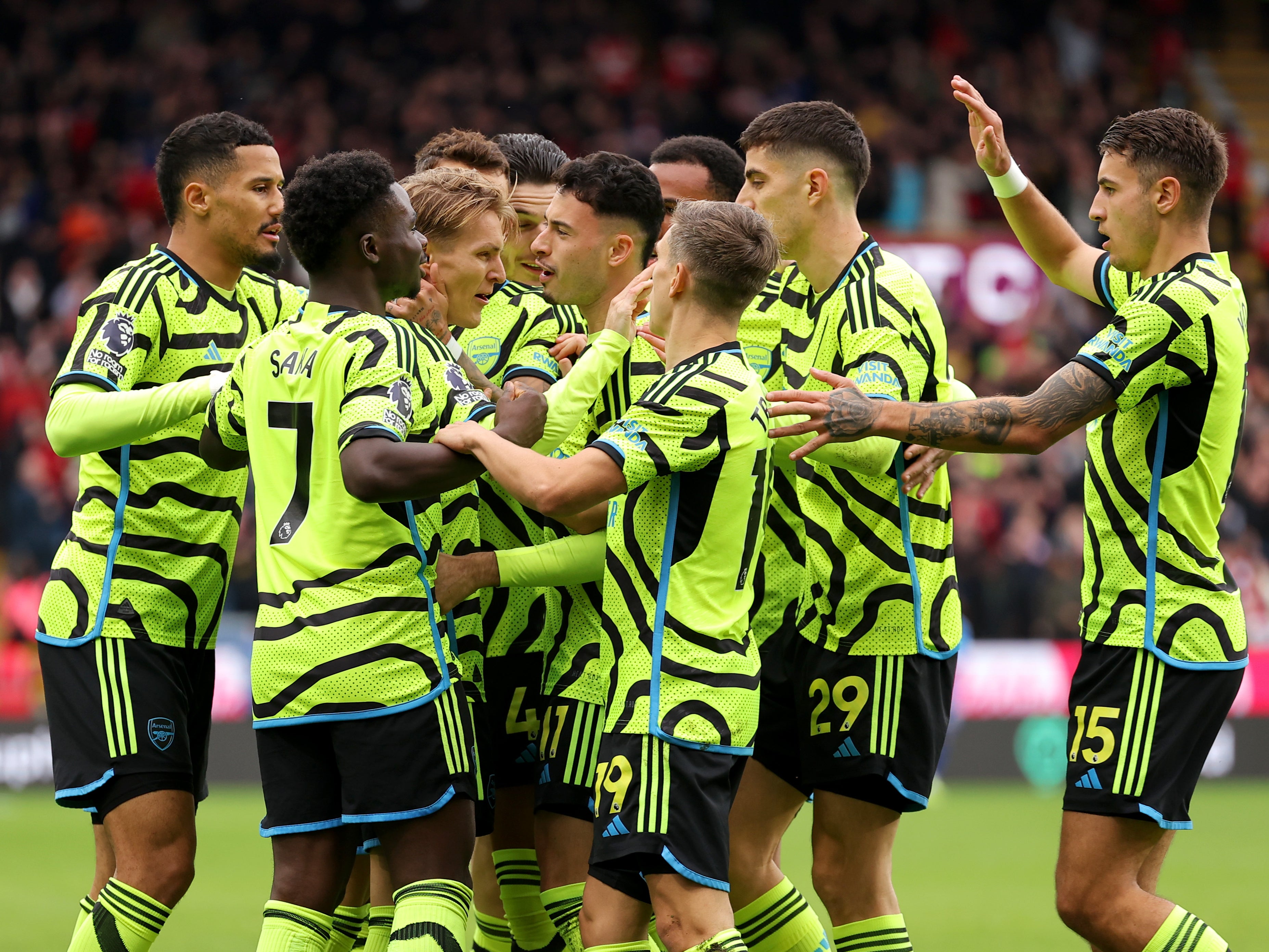 Arsenal celebrate after scoring