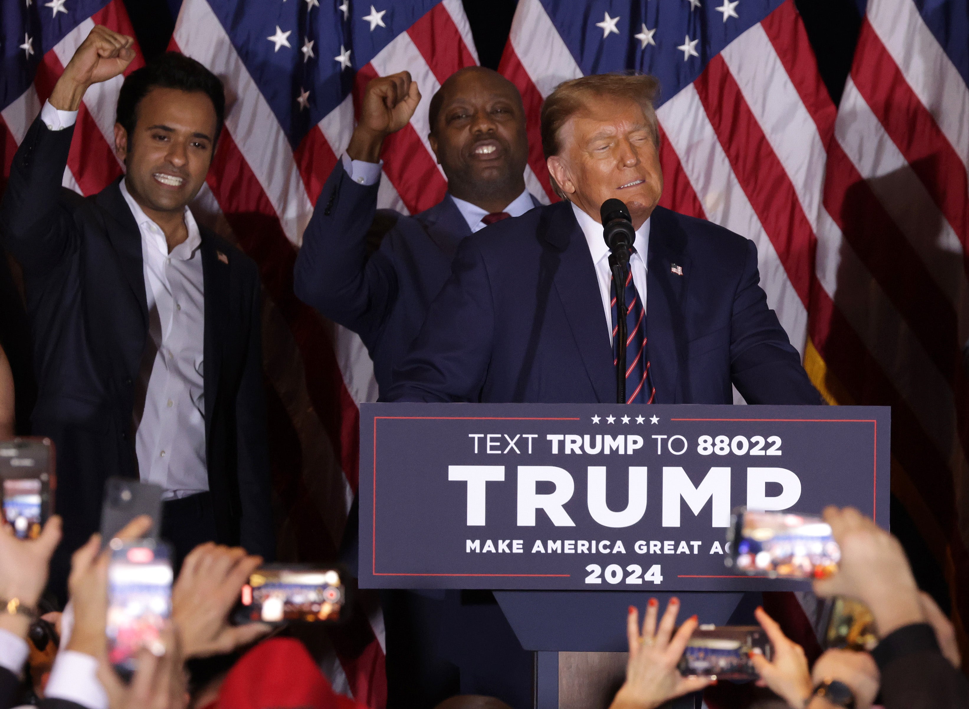 Vivek Ramaswamy and Tim Scott cheered on Trump after his New Hampshire victory