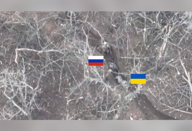 <p>Photos shared by Ukrainian prosecutor showed an unspecified narrow trench where a Russian soldier came face to face with Ukrainian soldiers in Avdiivka </p>