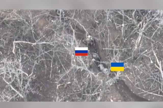 <p>Photos shared by Ukrainian prosecutor showed an unspecified narrow trench where a Russian soldier came face to face with Ukrainian soldiers in Avdiivka </p>