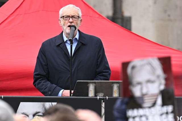 <p>The former Labour leader protesting outside the Royal Courts of Justice last month</p>