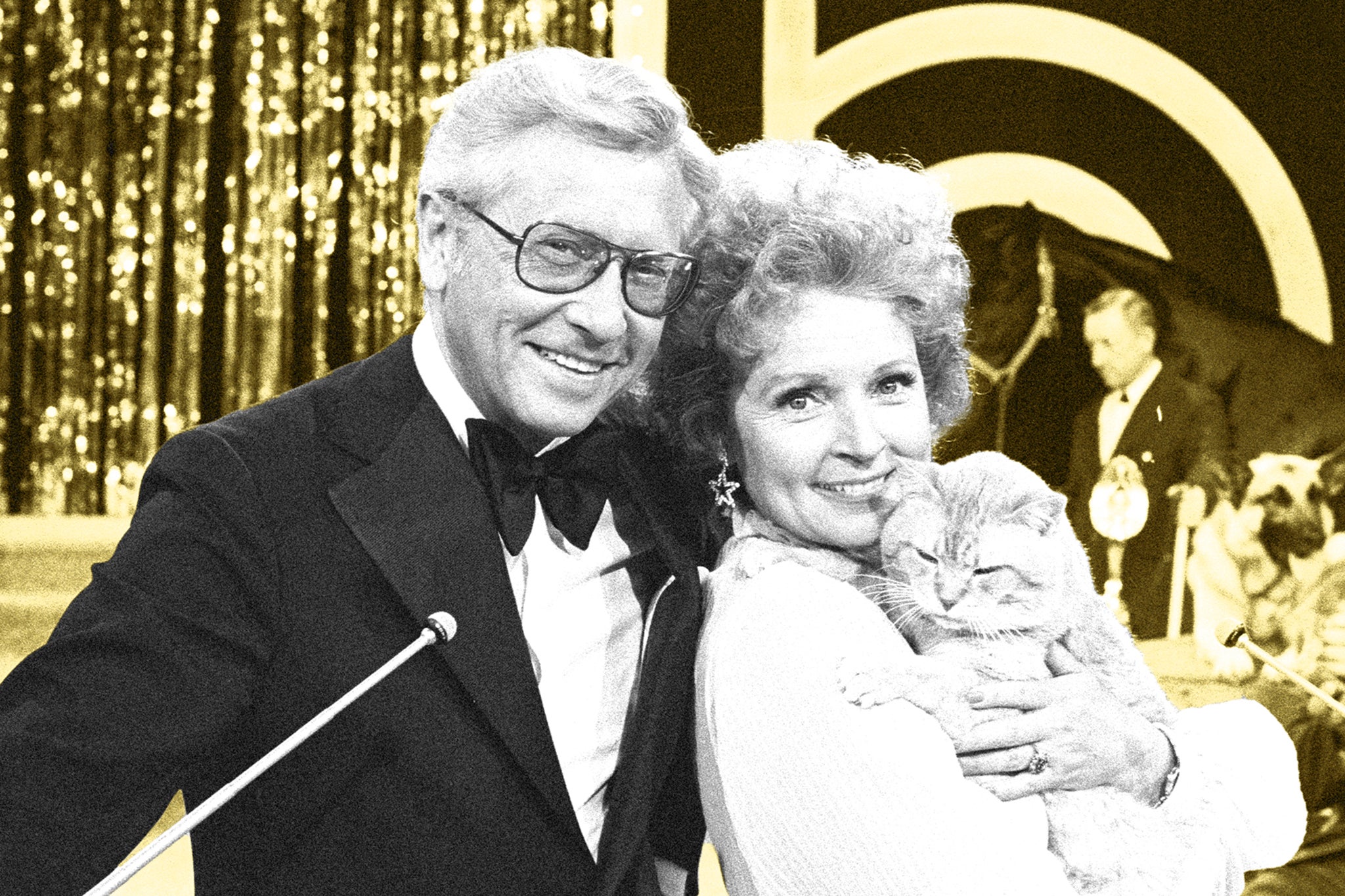 Cool for cats: Allen Ludden, Betty White and Seventies advertising superstar Morris the Cat at the 1973 Patsy Awards