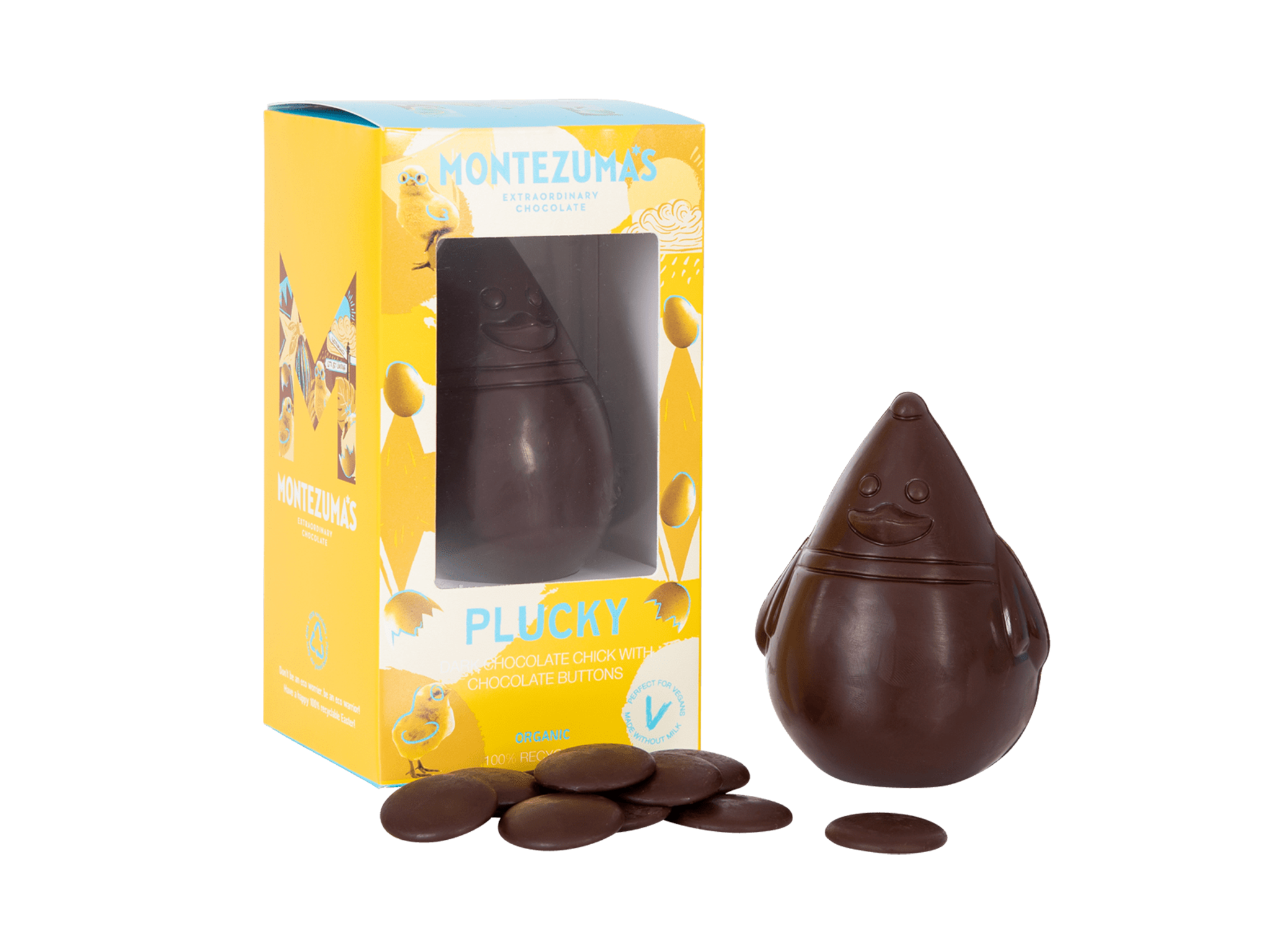 best vegan Easter egg review 2024 indybest Montezumas Plucky dark chocolate chick with button