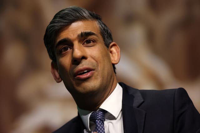 <p>Prime Minister Rishi Sunak speaking during the National Farmers’ Union annual conference (Adrian Dennis/PA)</p>