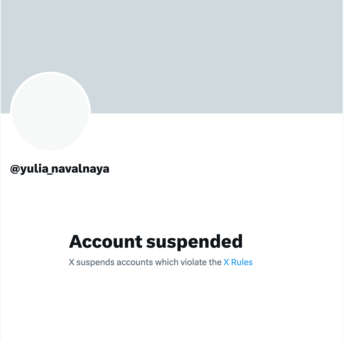 X, formerly Twitter, has suspended the account of Alexei Navalny’s widow Yulia Navalnaya