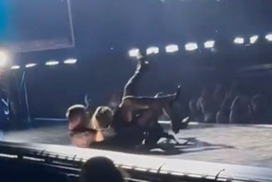 The singer and dancer both become entangled on the floor