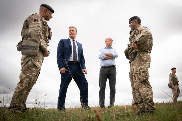 <p>Sir Keir Starmer meets British soldiers at Salisbury Plain in Wiltshire where he saw Ukranian soldiers being trained by the army as part of Operation Interflux. Picture date: Wednesday August 24, 2022</p>