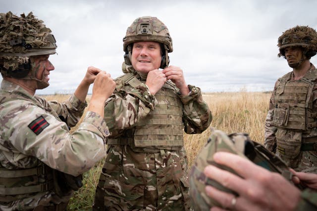 <p>Sir Keir Starmer meets British soldiers at Salisbury Plain in Wiltshire </p>