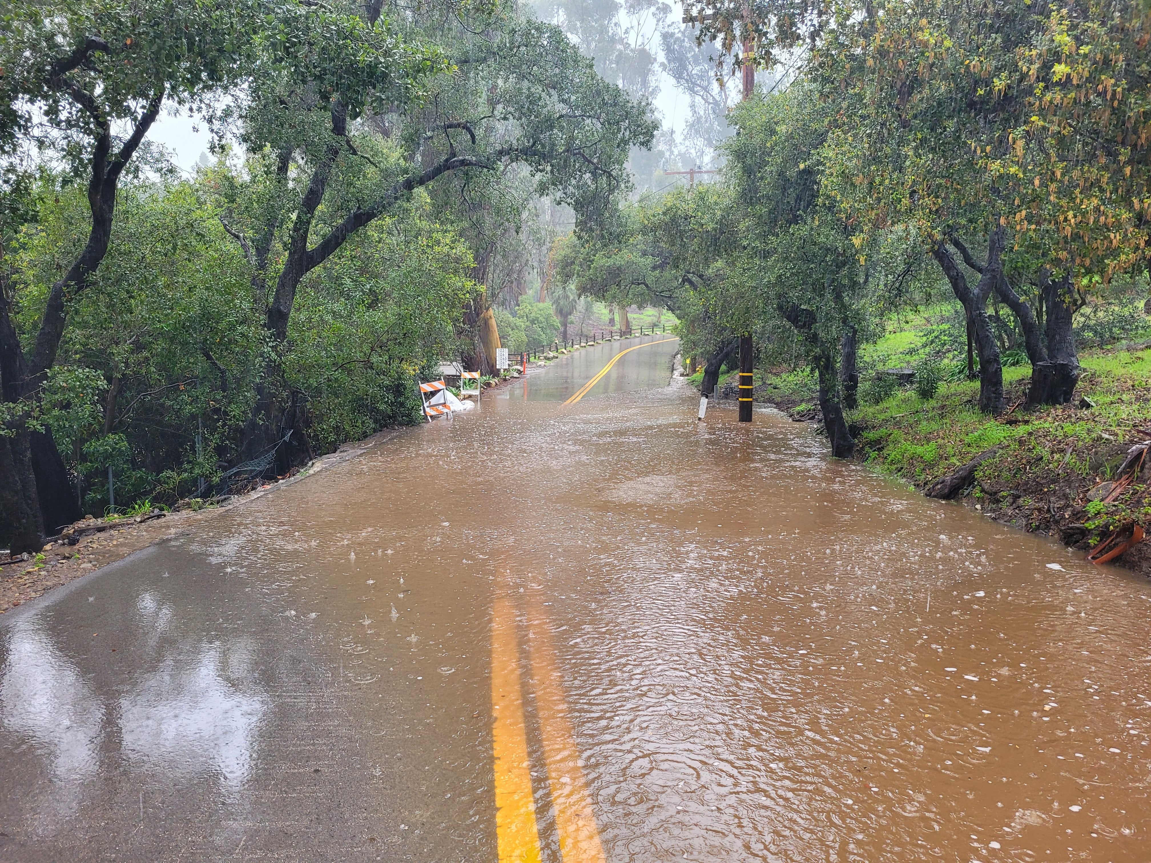 A flooded roadway in Santa Barbara County, California on 19 February 2024