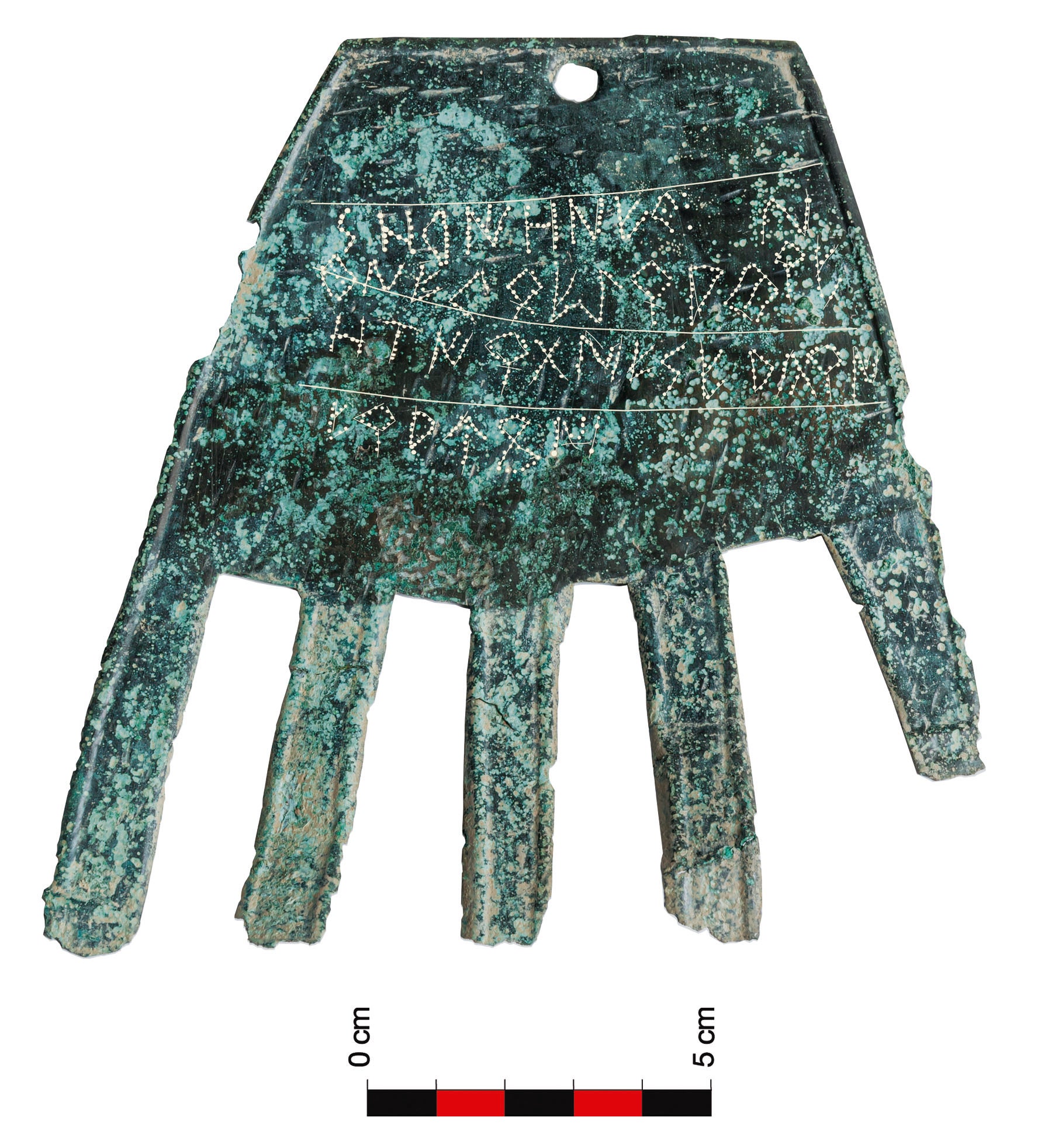 The 2100 year old sheet bronze ‘severed hand’ symbol, with its inscription probably referring to a ‘good fortune’ deity