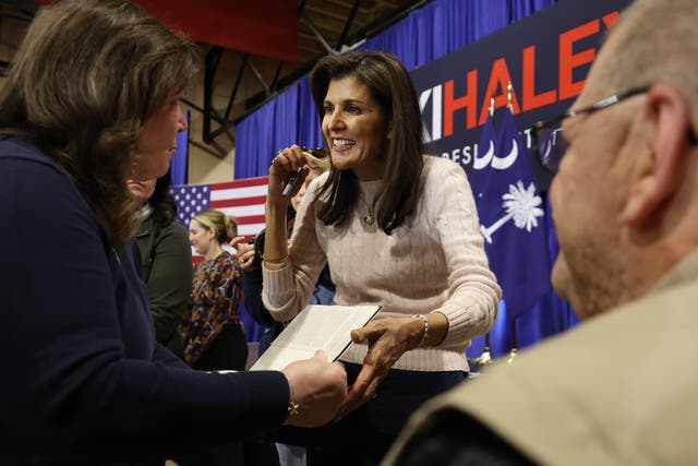 <p>Nikki Haley meets with voters at a campaign event in South Carolina </p>