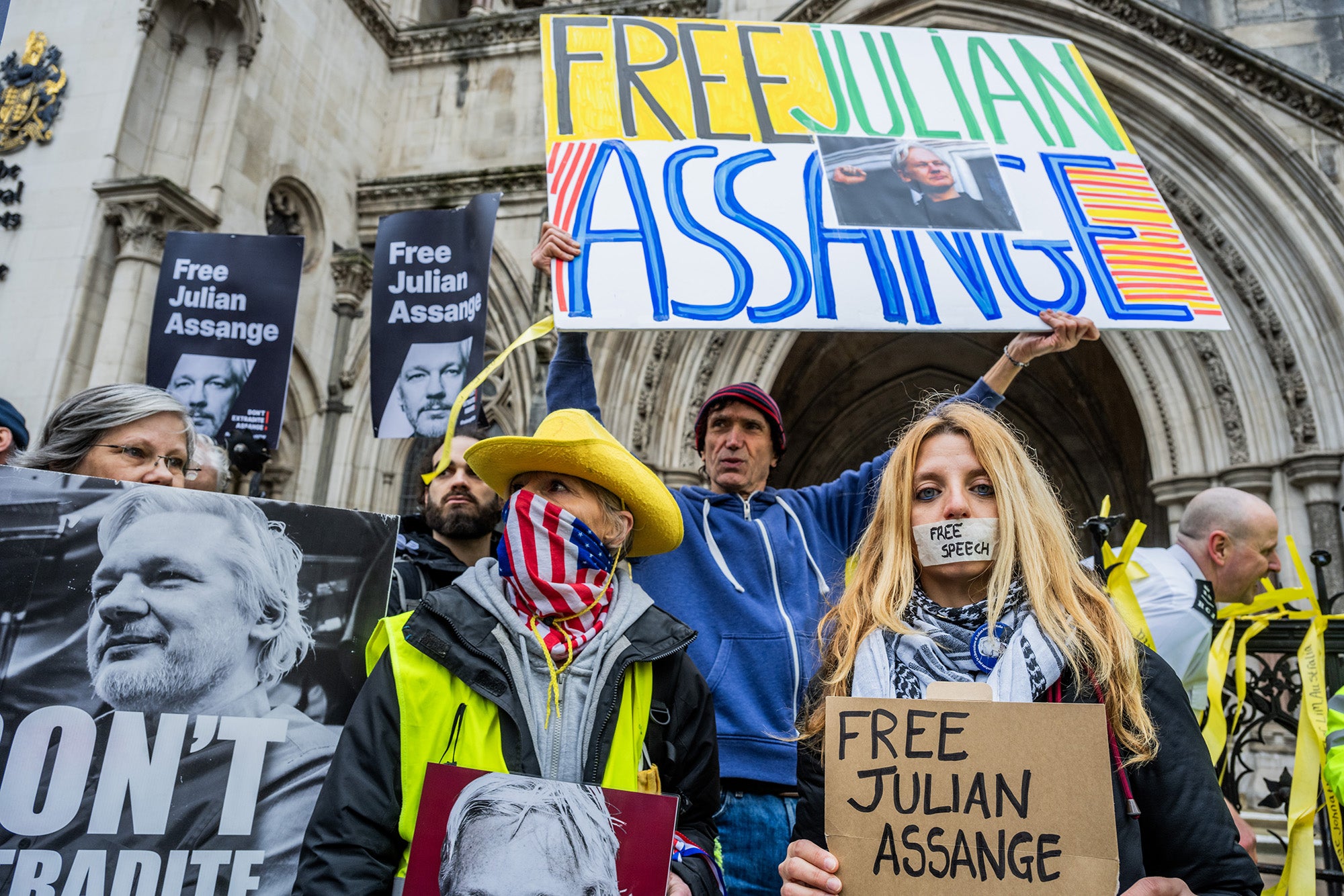 Demonstrators chanted ‘free Julian Assange’ outside the Royal Courts of Justice