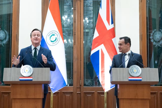 Lord David Cameron said there was a “partnership of values” between the UK and Paraguay as he became the first foreign secretary to visit the South American nation (Stefan Rousseau, PA)