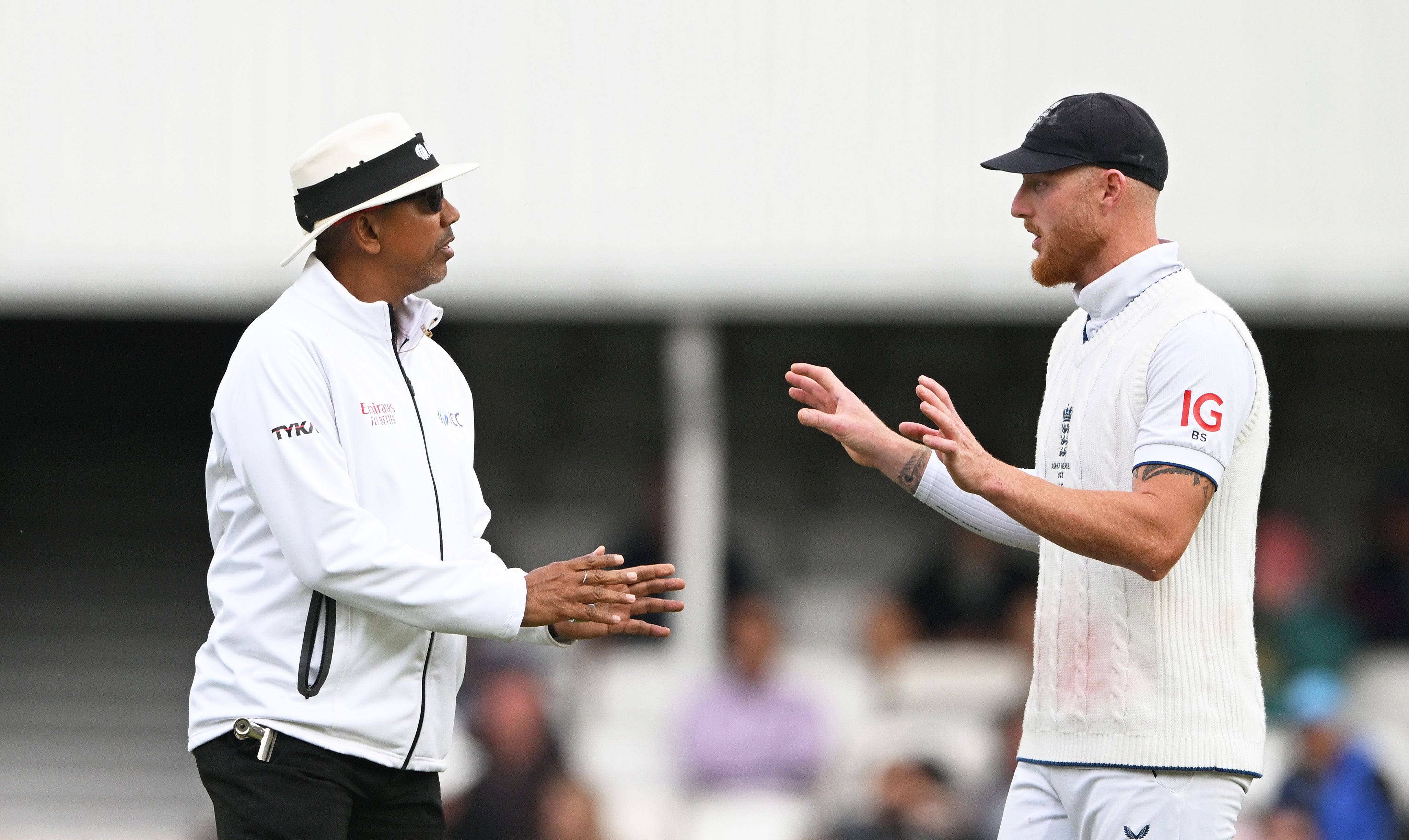 Stokes discusses a decision with umpire Kumar Dharmasena last summer