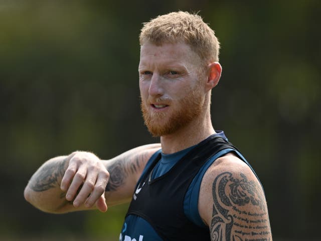 <p>England captain Ben Stokes during a nets session at JSCA International Stadium Complex</p>
