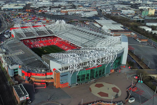 <p>An aerial view of Manchester United’s Old Trafford stadium</p>